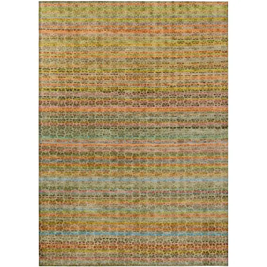 Coral Gold And Teal Blue Striped Washable Indoor Outdoor Area Rug Photo 1