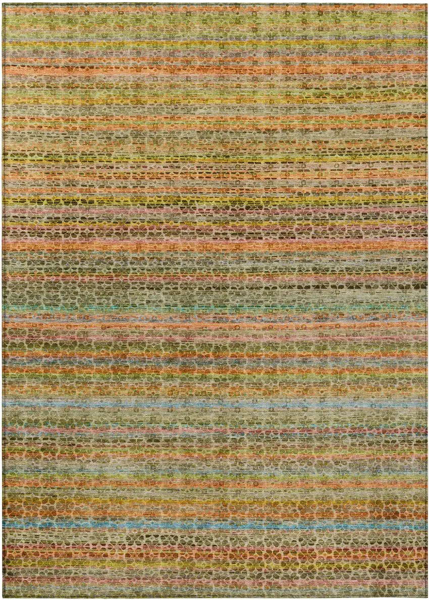 Coral Gold And Teal Blue Striped Washable Indoor Outdoor Area Rug Photo 1