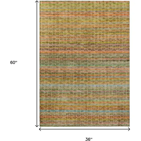 Coral Gold And Teal Blue Striped Washable Indoor Outdoor Area Rug Photo 9