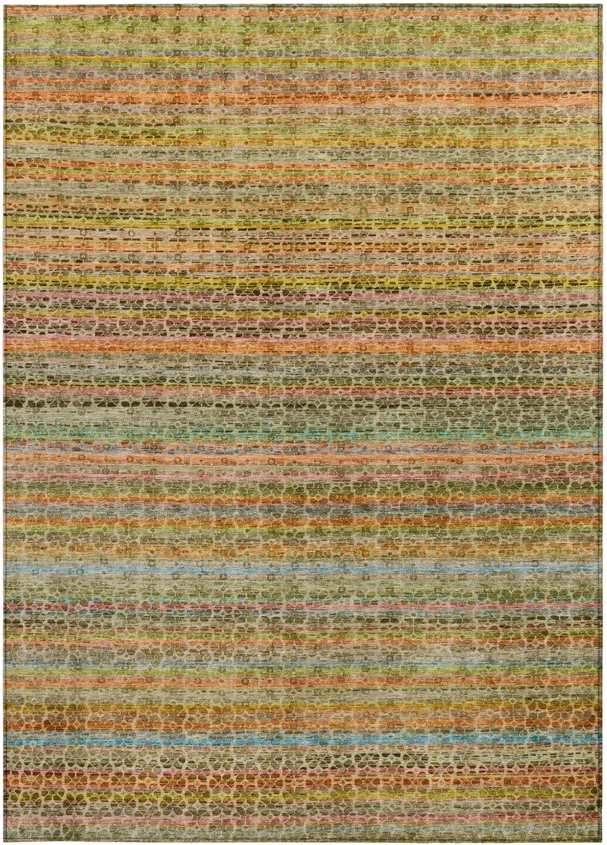 Coral Gold And Teal Blue Striped Washable Indoor Outdoor Area Rug Photo 3