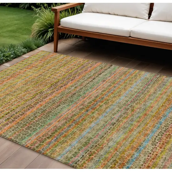 Coral Gold And Teal Blue Striped Washable Indoor Outdoor Area Rug Photo 2