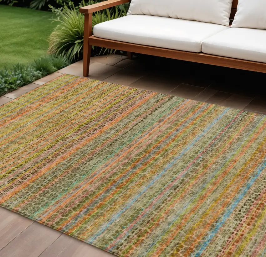 Coral Gold And Teal Blue Striped Washable Indoor Outdoor Area Rug Photo 2