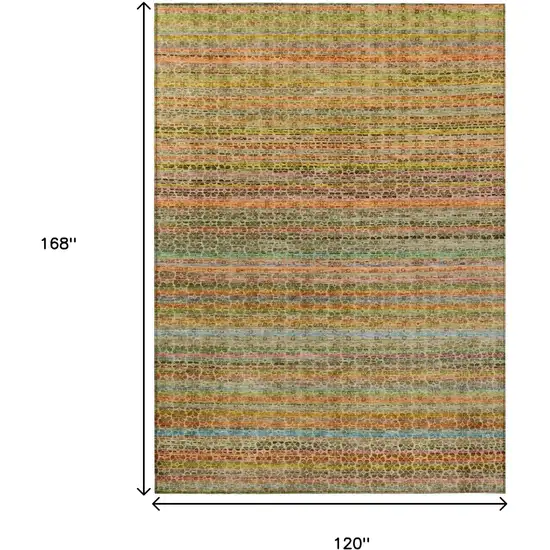 Coral Gold And Teal Blue Striped Washable Indoor Outdoor Area Rug Photo 9