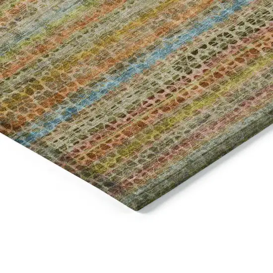 Coral Gold And Teal Blue Striped Washable Indoor Outdoor Area Rug Photo 4