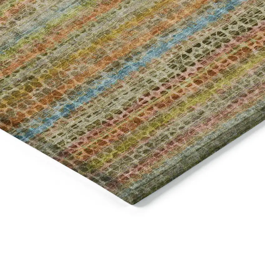 Coral Gold And Teal Blue Striped Washable Indoor Outdoor Area Rug Photo 4