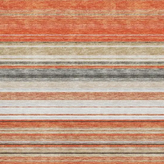 Coral Gray And Beige Striped Washable Area Rug With UV Protection Photo 2