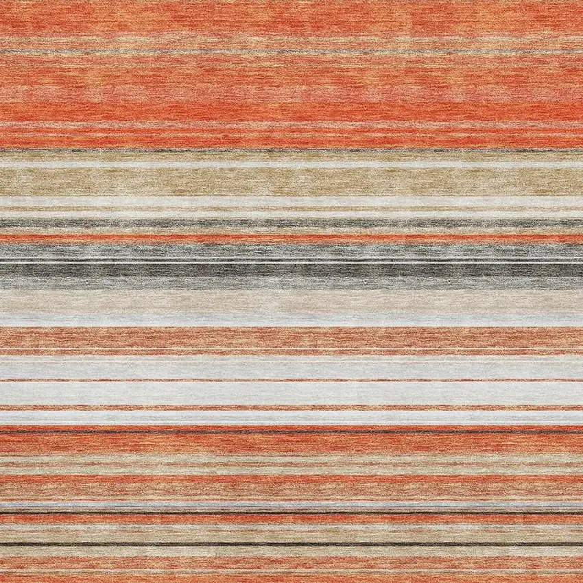 Coral Gray And Beige Striped Washable Area Rug With UV Protection Photo 2