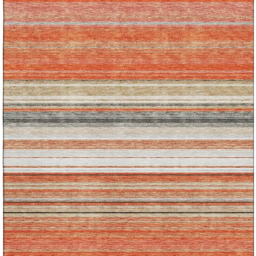 Coral Gray And Beige Striped Washable Area Rug With UV Protection Photo 3