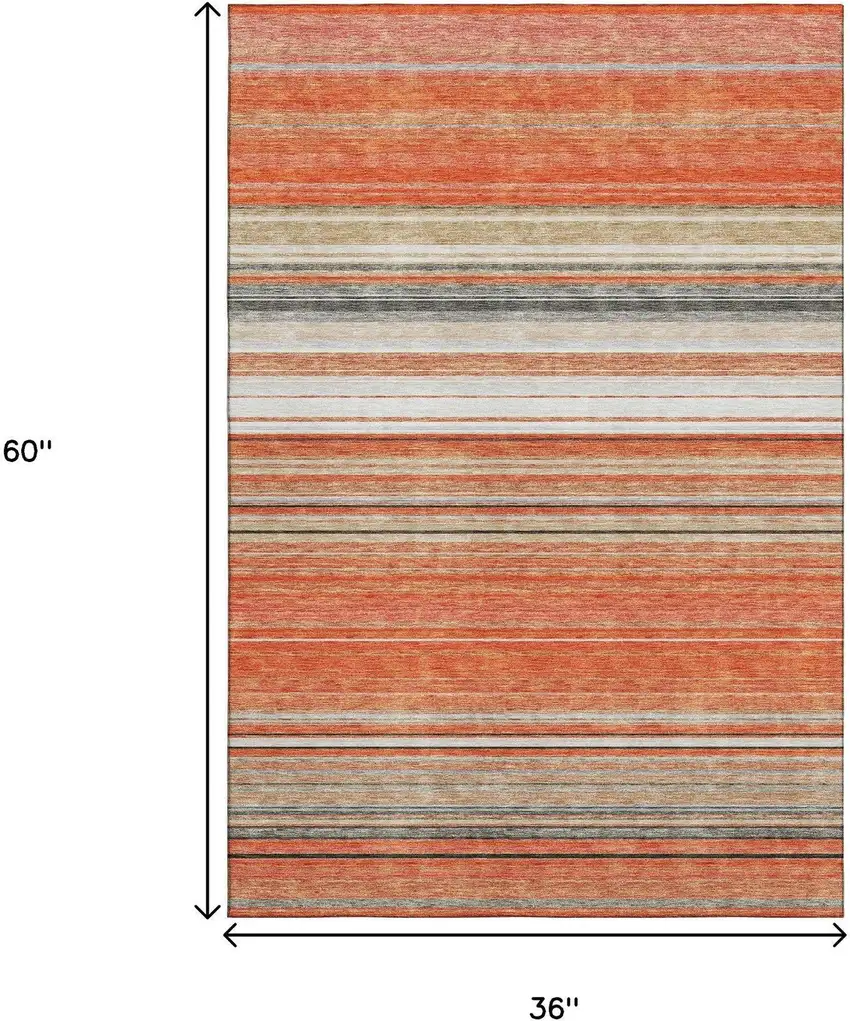 Coral Gray And Beige Striped Washable Area Rug With UV Protection Photo 9