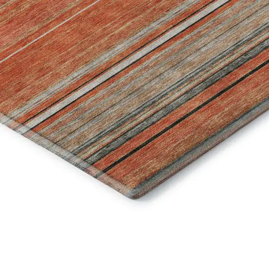 Coral Gray And Beige Striped Washable Area Rug With UV Protection Photo 6