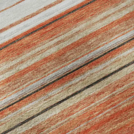 Coral Gray And Beige Striped Washable Area Rug With UV Protection Photo 8