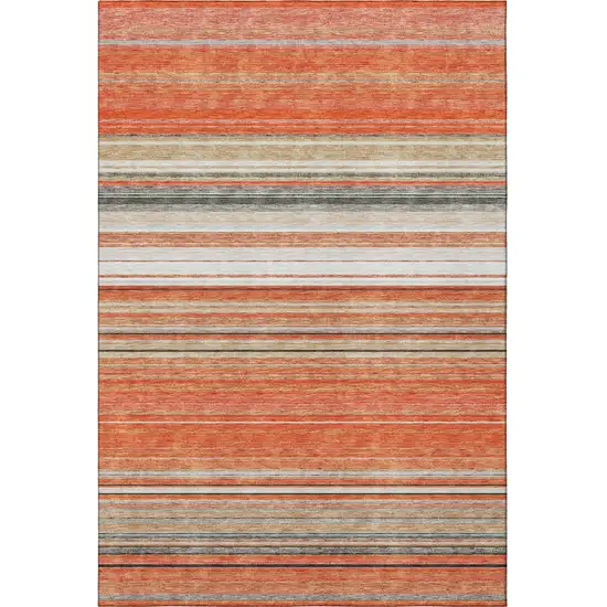 Coral Gray And Beige Striped Washable Area Rug With UV Protection Photo 2