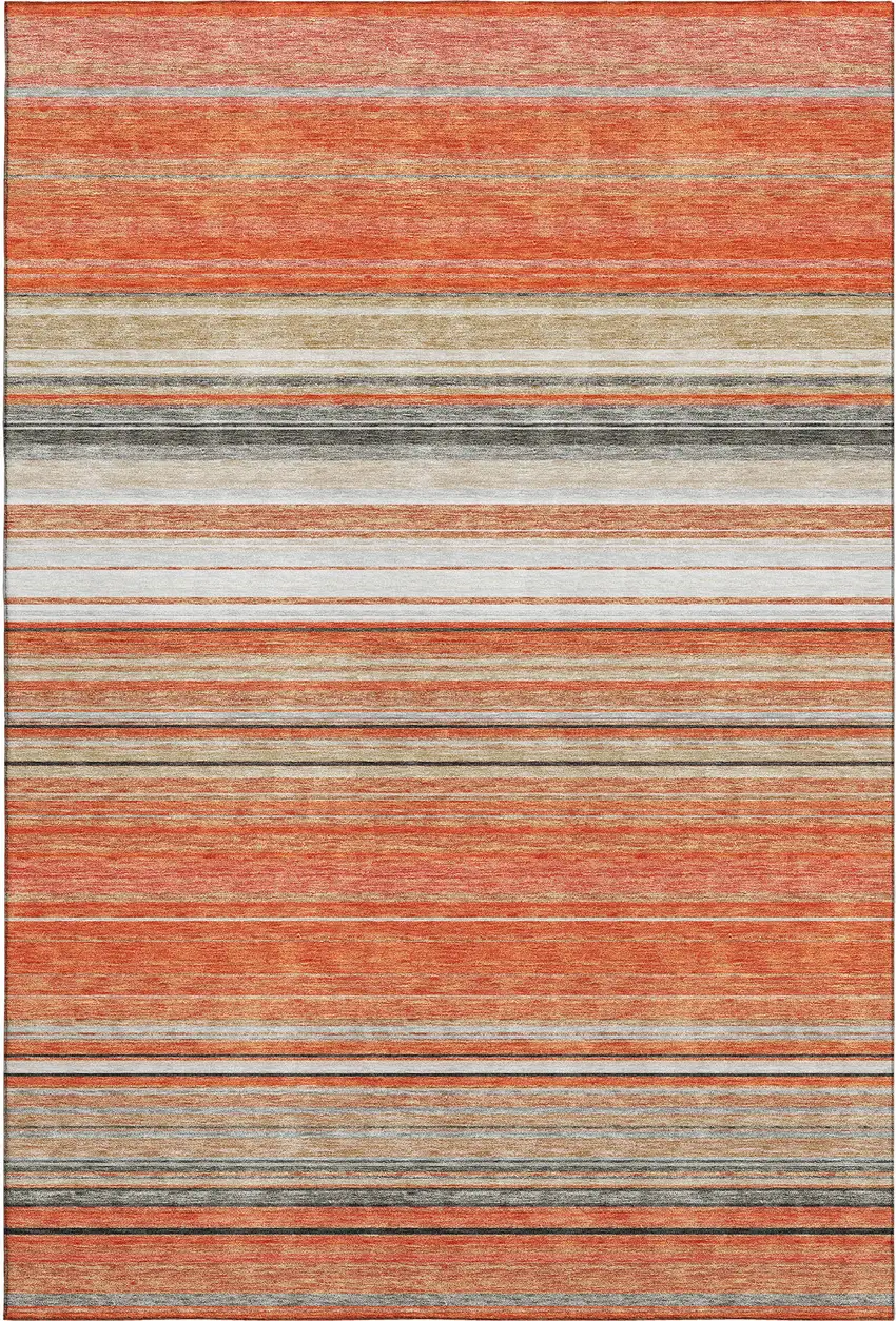 Coral Gray And Beige Striped Washable Area Rug With UV Protection Photo 1