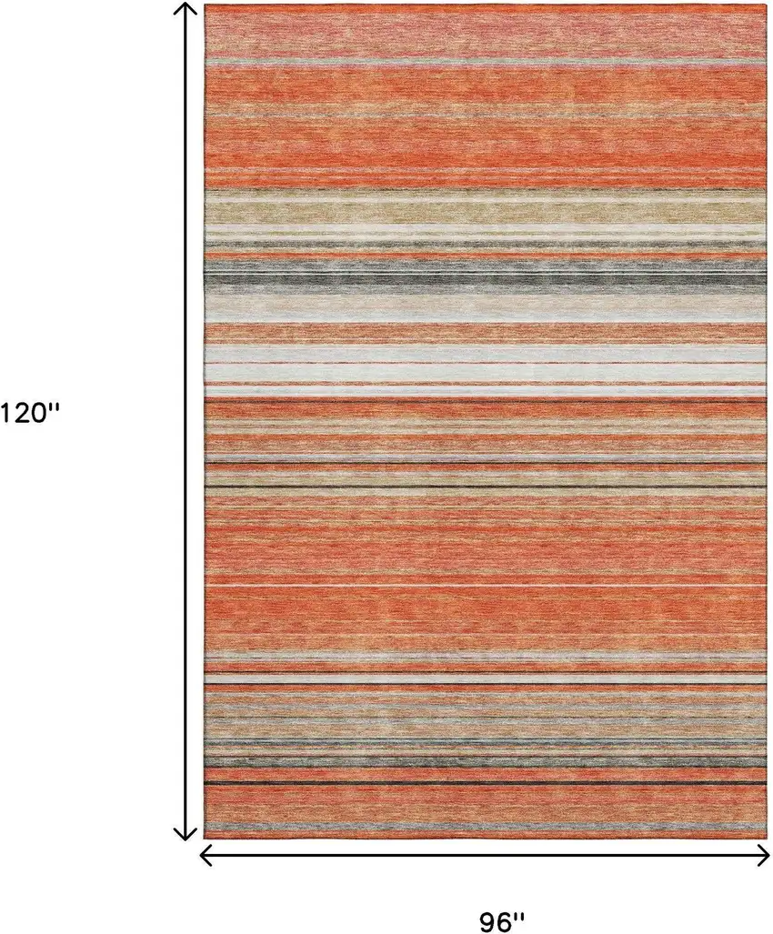 Coral Gray And Beige Striped Washable Area Rug With UV Protection Photo 7