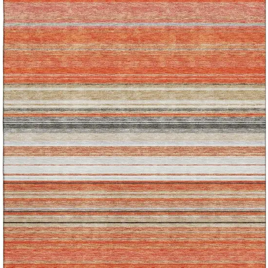 Coral Gray And Beige Striped Washable Area Rug With UV Protection Photo 2