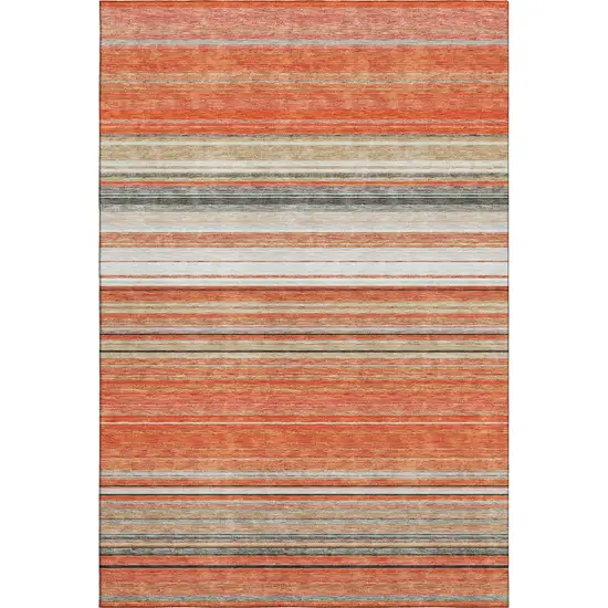 Coral Gray And Beige Striped Washable Area Rug With UV Protection Photo 1