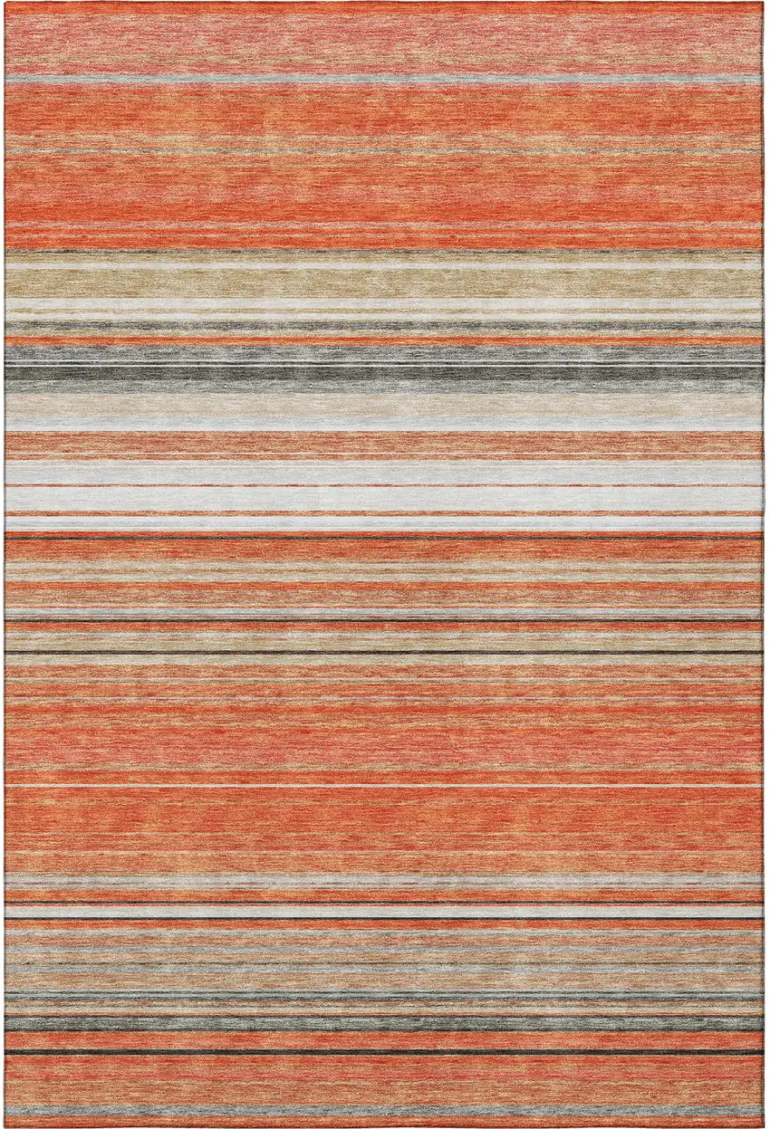 Coral Gray And Beige Striped Washable Area Rug With UV Protection Photo 3