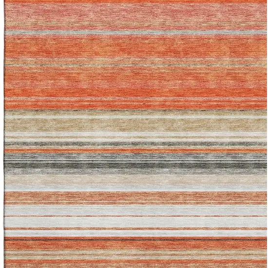 Coral Gray And Beige Striped Washable Area Rug With UV Protection Photo 2