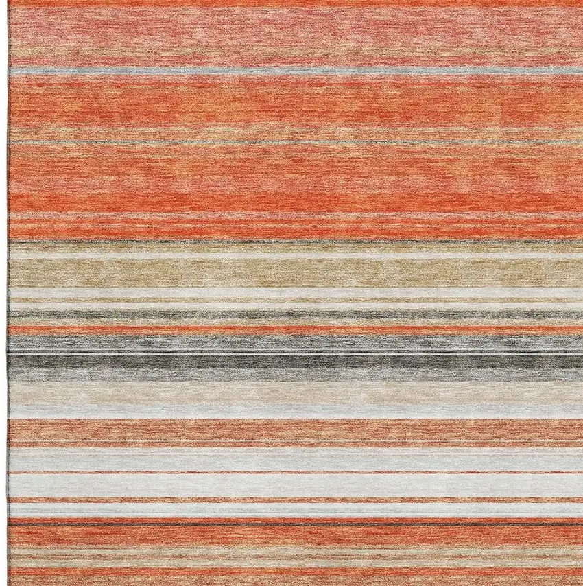 Coral Gray And Beige Striped Washable Area Rug With UV Protection Photo 2