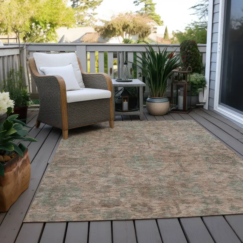 Coral Gray And Brown Damask Washable Indoor Outdoor Area Rug Photo 9