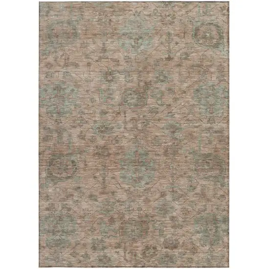 Coral Gray And Brown Damask Washable Indoor Outdoor Area Rug Photo 5