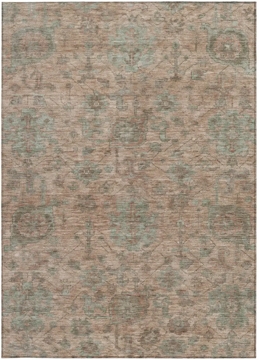 Coral Gray And Brown Damask Washable Indoor Outdoor Area Rug Photo 5