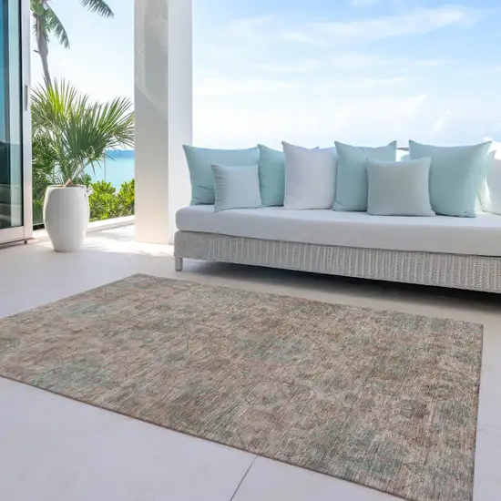 Coral Gray And Brown Damask Washable Indoor Outdoor Area Rug Photo 6