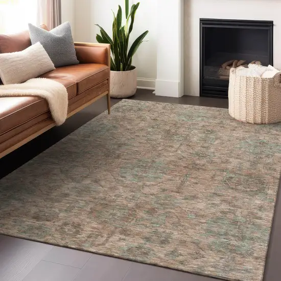 Coral Gray And Brown Damask Washable Indoor Outdoor Area Rug Photo 7