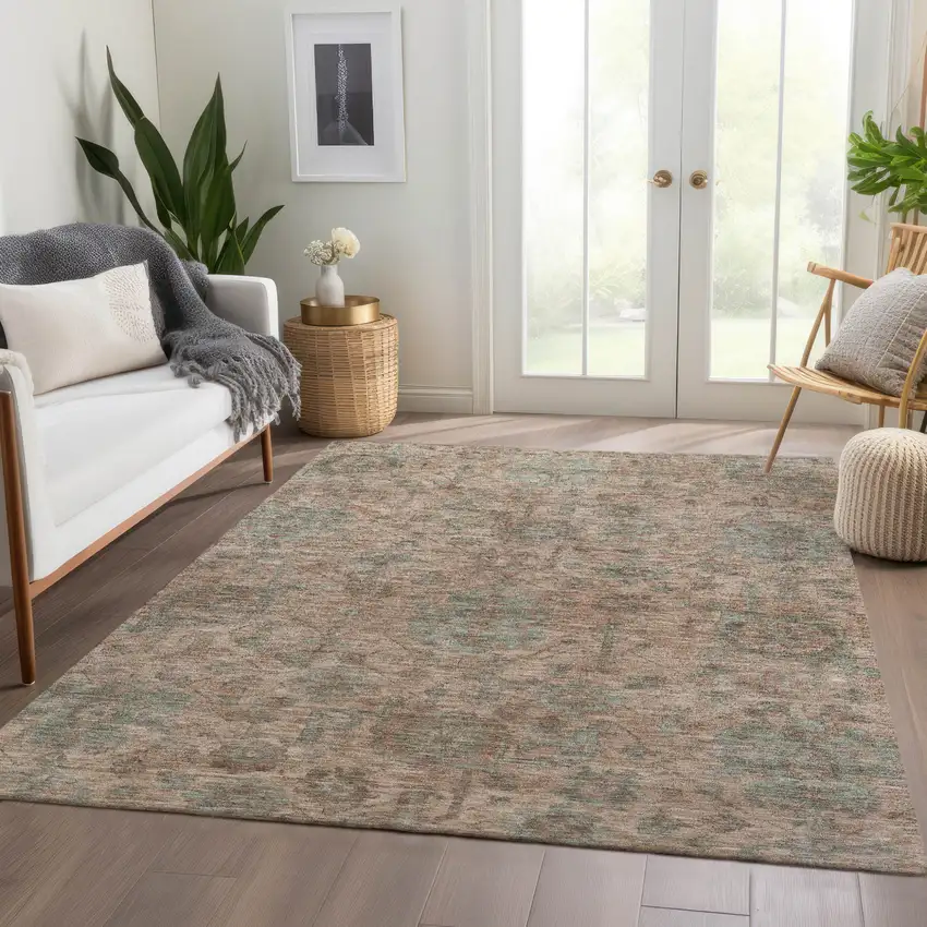 Coral Gray And Brown Damask Washable Indoor Outdoor Area Rug Photo 8