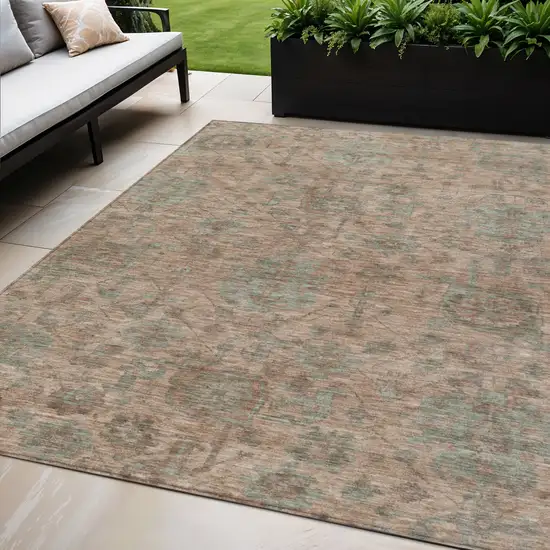Coral Gray And Brown Damask Washable Indoor Outdoor Area Rug Photo 1
