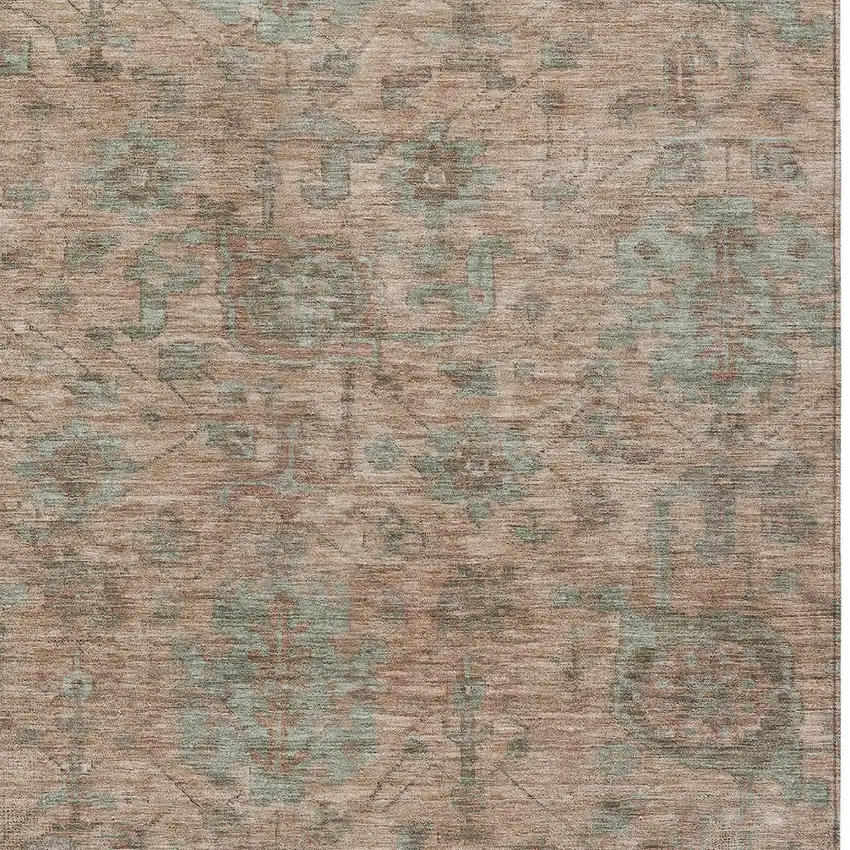 Coral Gray And Brown Damask Washable Indoor Outdoor Area Rug Photo 5
