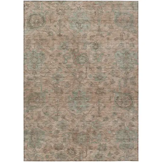 Coral Gray And Brown Damask Washable Indoor Outdoor Area Rug Photo 2