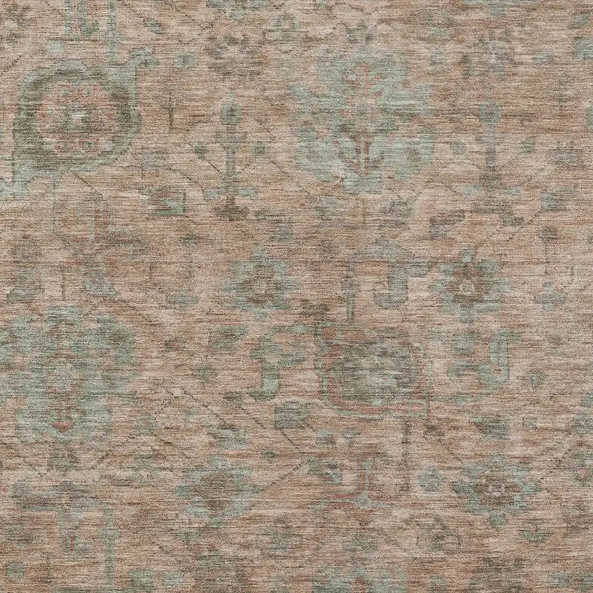 Coral Gray And Brown Damask Washable Indoor Outdoor Area Rug Photo 5