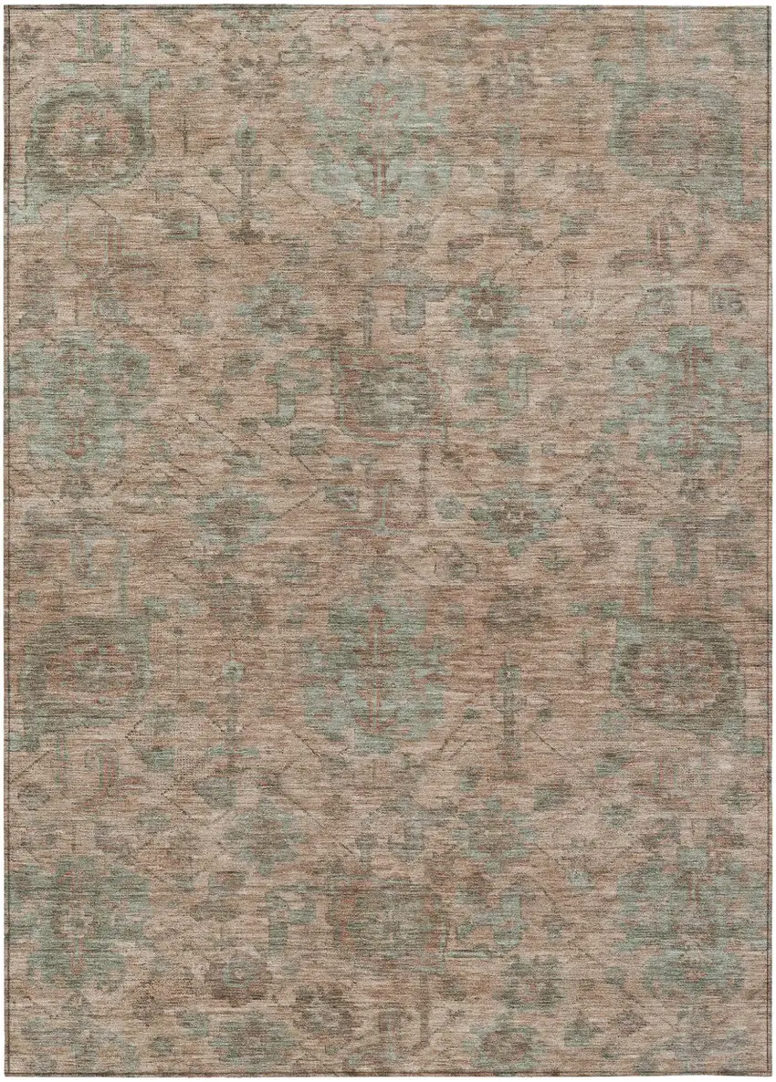 Coral Gray And Brown Damask Washable Indoor Outdoor Area Rug Photo 2