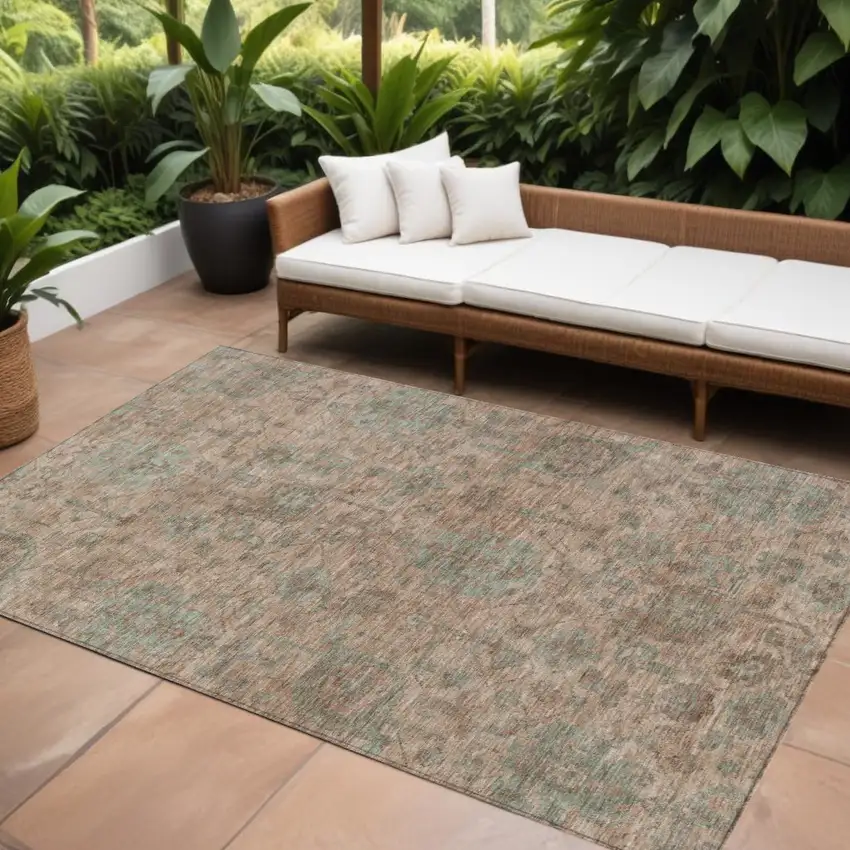 Coral Gray And Brown Damask Washable Indoor Outdoor Area Rug Photo 1