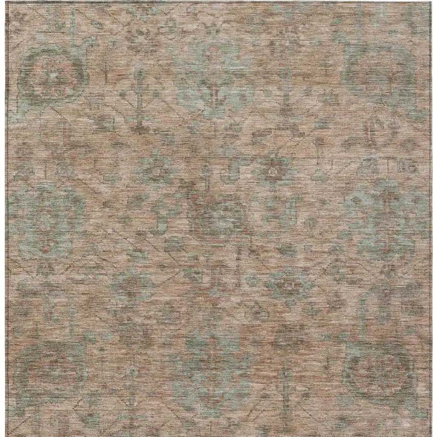 Coral Gray And Brown Damask Washable Indoor Outdoor Area Rug Photo 6