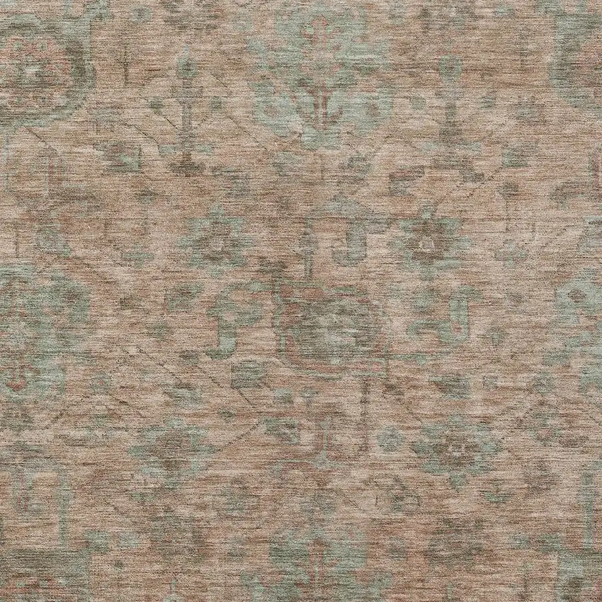 Coral Gray And Brown Damask Washable Indoor Outdoor Area Rug Photo 5
