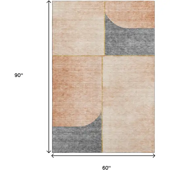 Coral Gray And Gold Geometric Washable Area Rug With UV Protection Photo 3