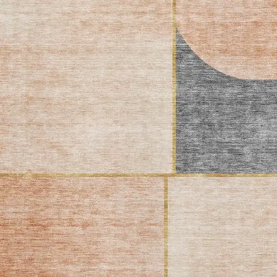 Coral Gray And Gold Geometric Washable Area Rug With UV Protection Photo 4