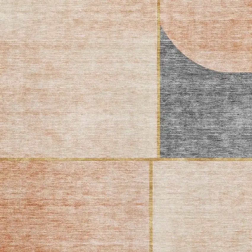 Coral Gray And Gold Geometric Washable Area Rug With UV Protection Photo 4