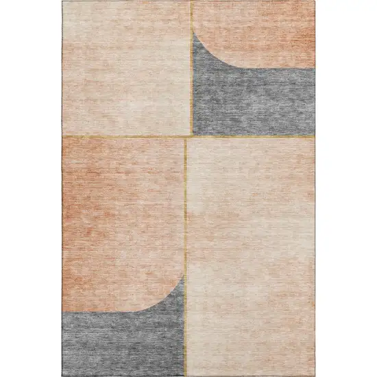 Coral Gray And Gold Geometric Washable Area Rug With UV Protection Photo 2