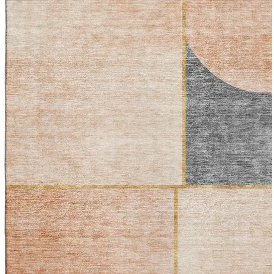 Coral Gray And Gold Geometric Washable Area Rug With UV Protection Photo 4