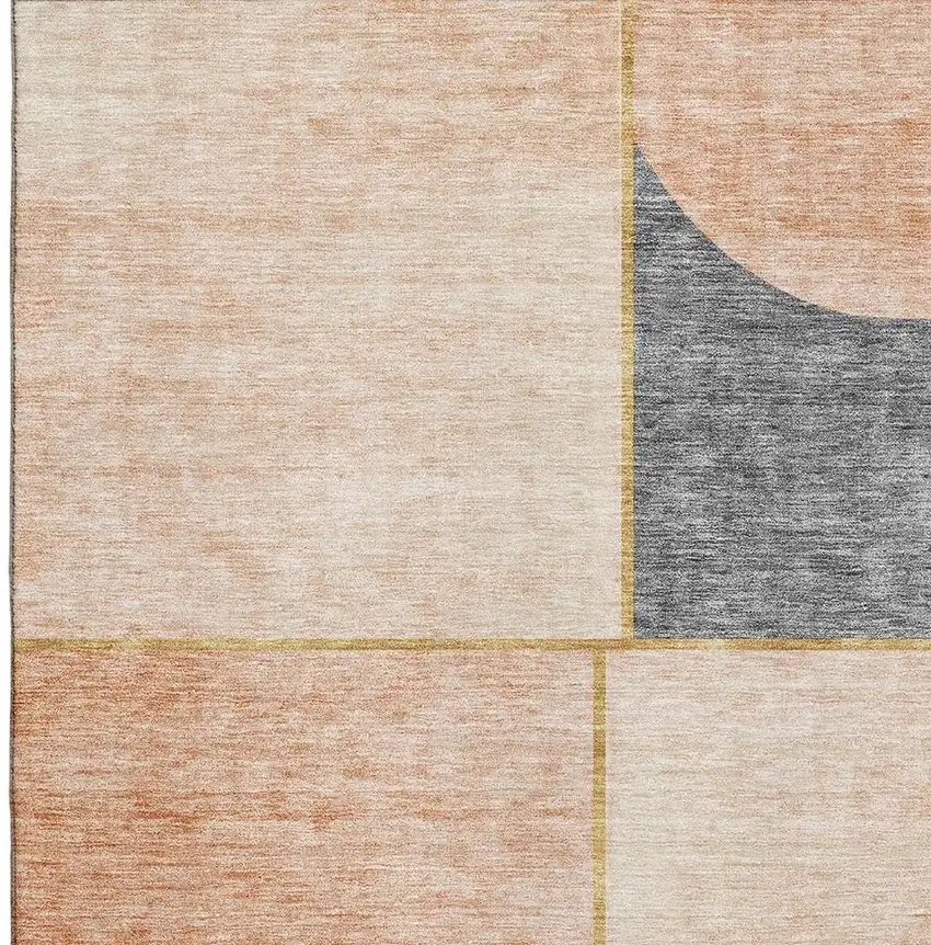Coral Gray And Gold Geometric Washable Area Rug With UV Protection Photo 4