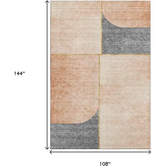 Coral Gray And Gold Geometric Washable Area Rug With UV Protection Photo 3