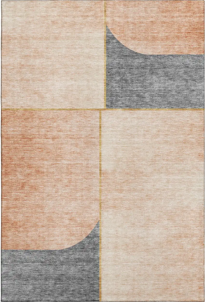 Coral Gray And Gold Geometric Washable Area Rug With UV Protection Photo 2