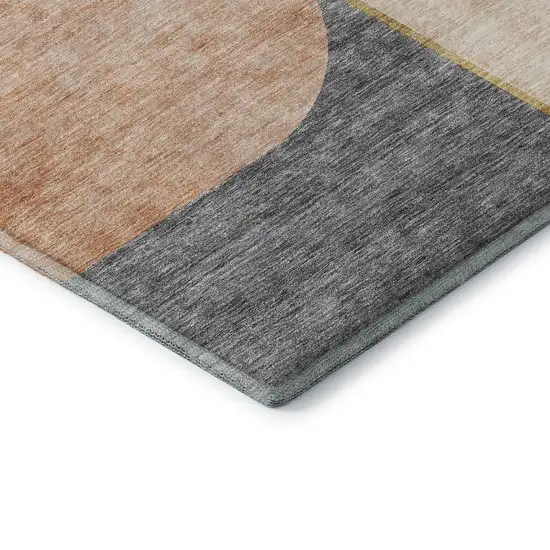 Coral Gray And Gold Geometric Washable Area Rug With UV Protection Photo 7
