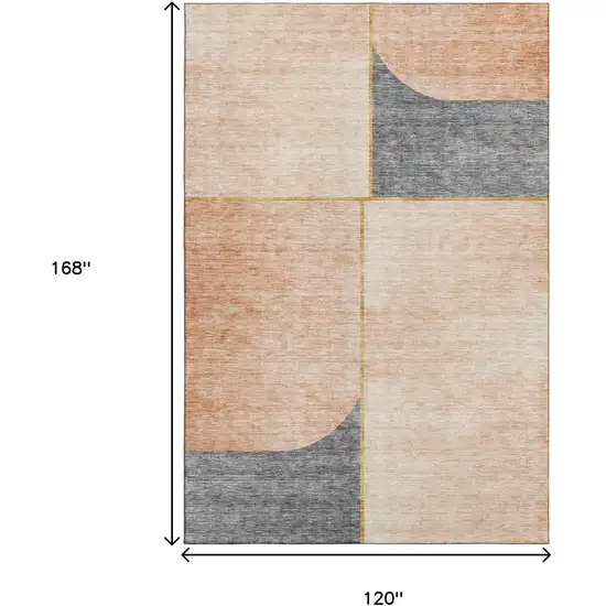 Coral Gray And Gold Geometric Washable Area Rug With UV Protection Photo 3