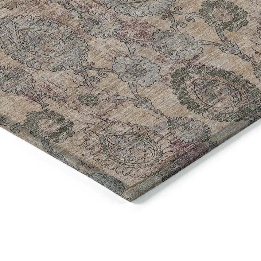 Coral Gray And Green Damask Washable Indoor Outdoor Area Rug Photo 5