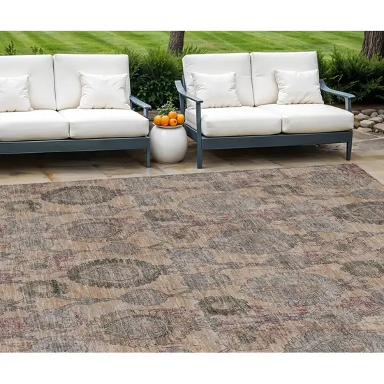 Coral Gray And Green Damask Washable Indoor Outdoor Area Rug Photo 1