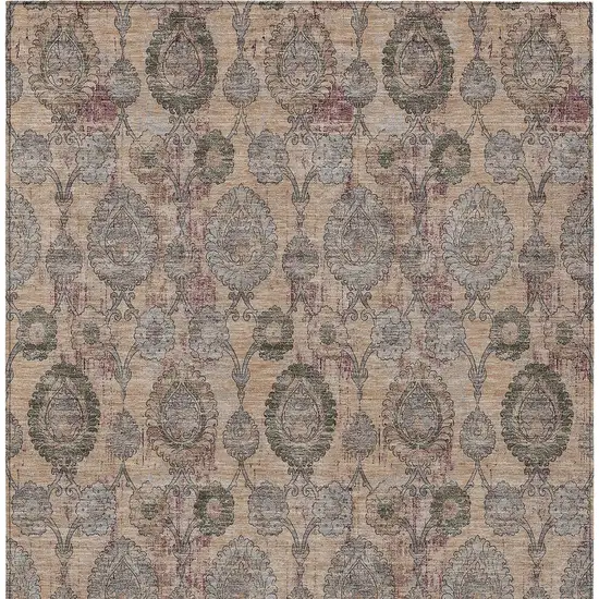Coral Gray And Green Damask Washable Indoor Outdoor Area Rug Photo 6